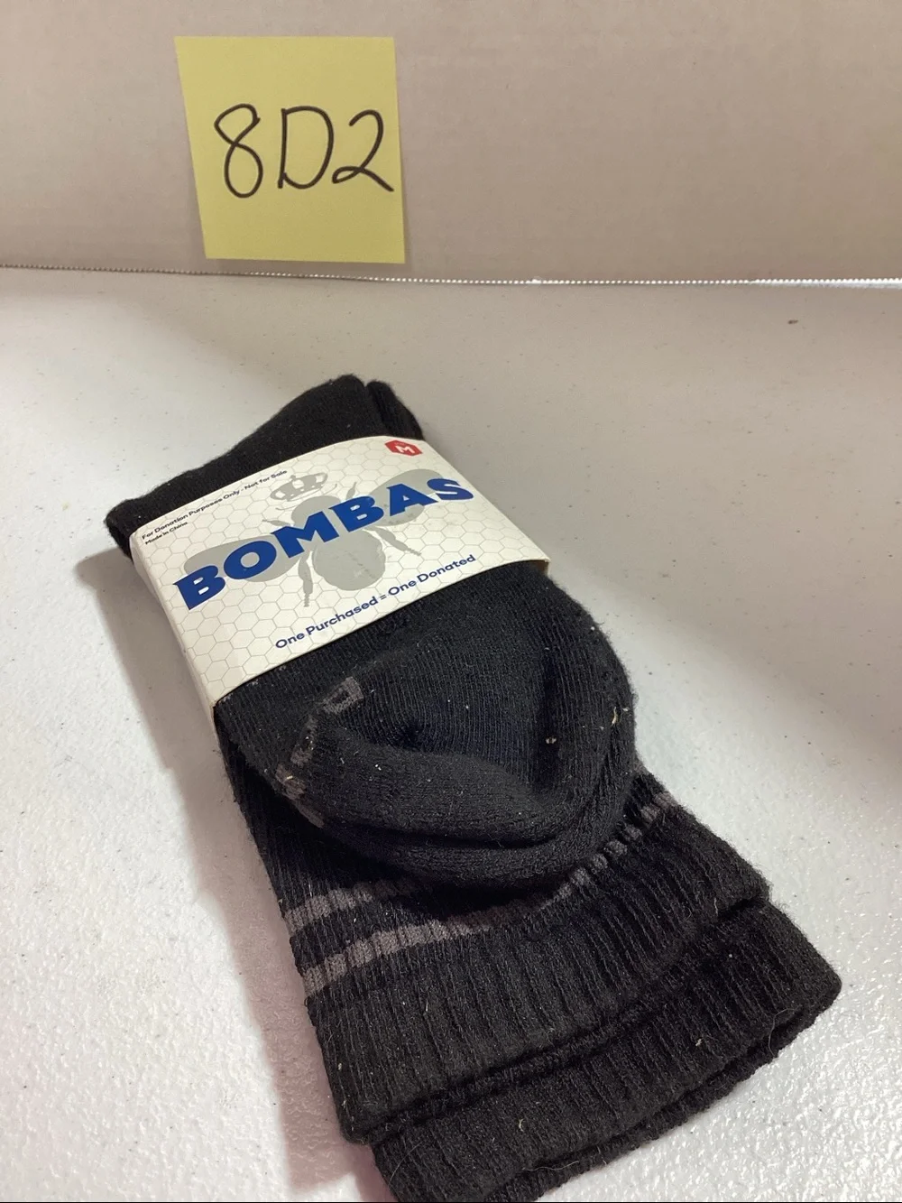 Bombas Black Crew Socks with Gray Stripes